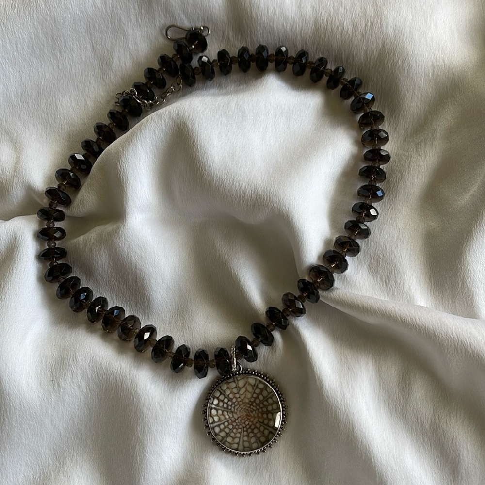 Crystal bead medallion necklace